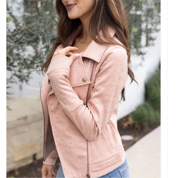 Grace & Lace Move Free Leather Like Moto Jacket in Blush, Like New - Picture 2 of 15